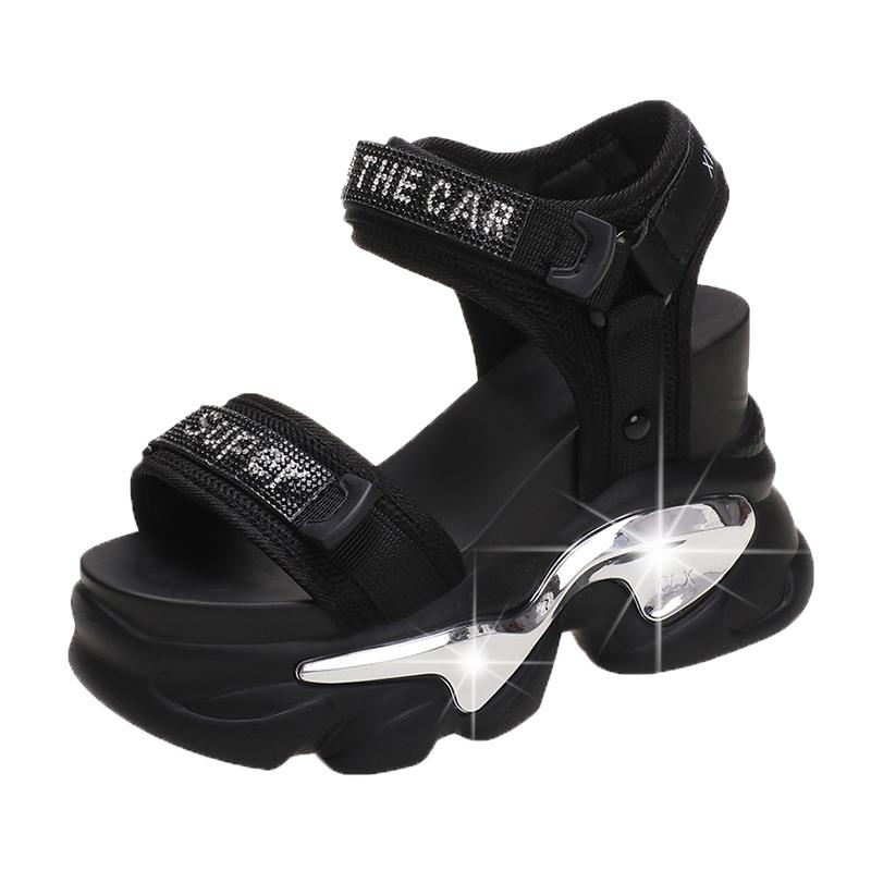 Modne Damskie Sandały na Grubej Platformie 10CM Nowe Letnie Błyszczące Sandały na Wysokim Obcasie Damskie Plażowe Codzienne Klapki Gruba Podeszwa Sandalias Mujer