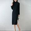 2025 Autumn/Winter Women's Wool Sweater Dress: Half-High Collar, Long Sleeve, Solid Color, Loose Fit