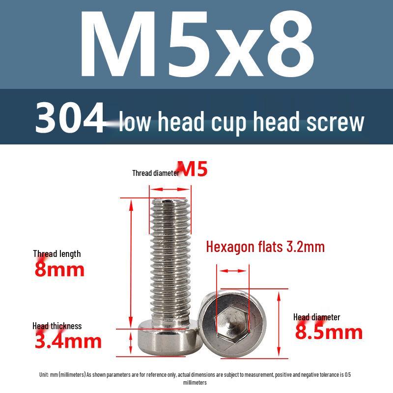 304 Edelstahl Flachkopf Innensechskant Maschinenschrauben M3-M10