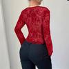 Women's 2025 Fall/Winter New Arrival V-Neck Lace & Mesh Flared Sleeve T-Shirt Top