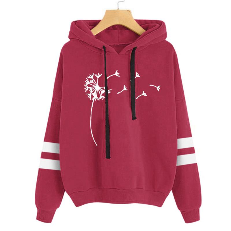 Women's Dandelion Print Hoodie with Pocket Long Sleeved Loose Pullover Hooded Top for Student