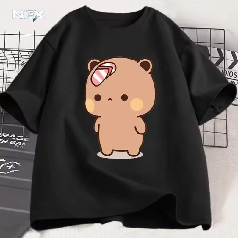 Panda Björn Bubu Kastar Flip-Flop Till Dudu T-shirt Män Kvinnor Rolig Par T-shirt Casual Bomull Mode Söt T-shirt Alla Hjärtans Dag