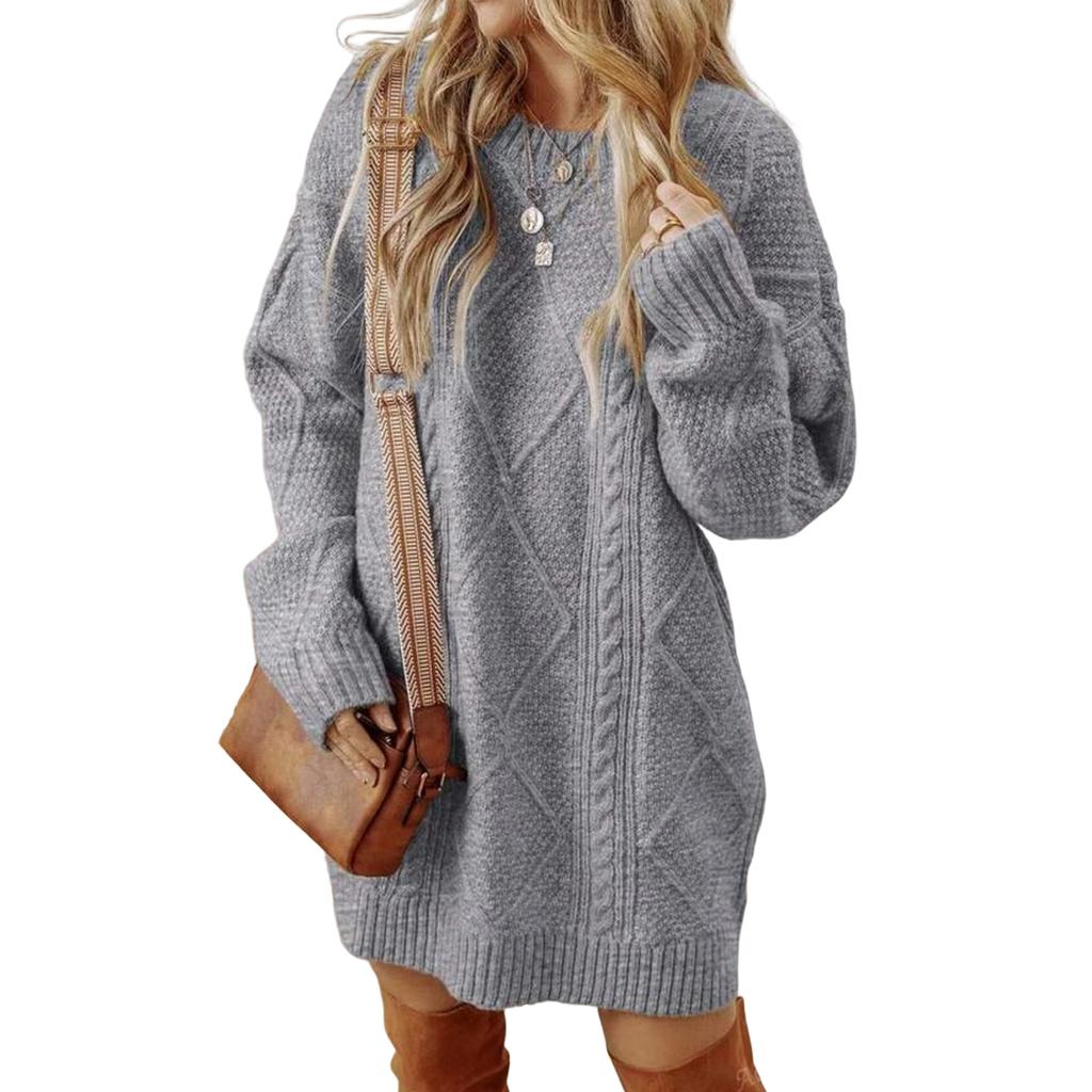 Women's Fashion Loose Cable Knit Long Sleeve Pullover Sweater Dress