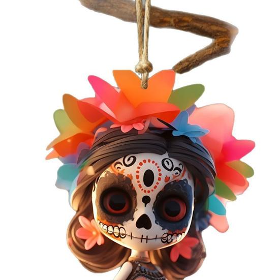 Halloweenská dekorace Lebka Panenka Přívěsek do auta Kreslená postavička Ozdoba Závěsná dekorace do interiéru auta