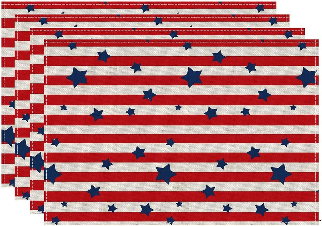 BOTB LIHM Set di 4 Tovagliette per il 4 Luglio Stelle Patriottiche America Giorno della Memoria Giorno dell'Indipendenza Decorazioni Tavola da Pranzo Tovagliette