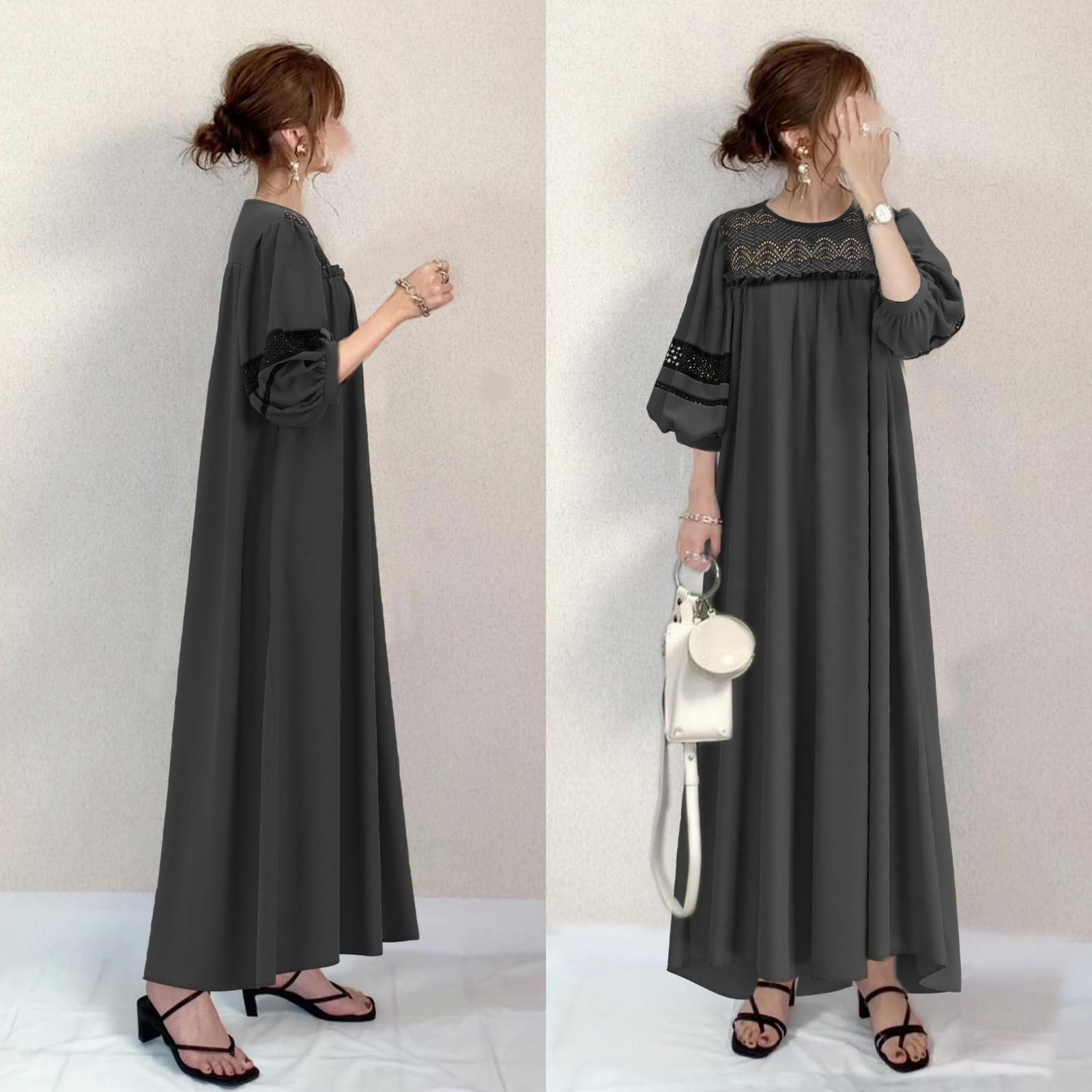 

Niche Design Women s Retro A-Line Dress with Lace and Mid-Sleeves Small чорний