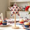 6 Pcs 4th of July Star Ornaments for Tiered Tray Decor, Patriotic Stuffed Fabric Star with Stand, American Blue