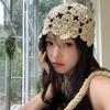 Handmade Knit Skullies Caps Solid Color Beanies Cap Ethnic Style Crochet Flower Hat Ladies