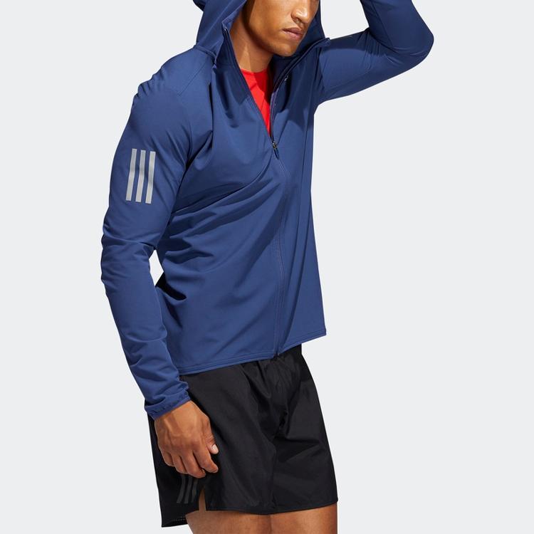 Adidas Solid Color Running Hooded Jacket Men Outerwear Blue FR0800