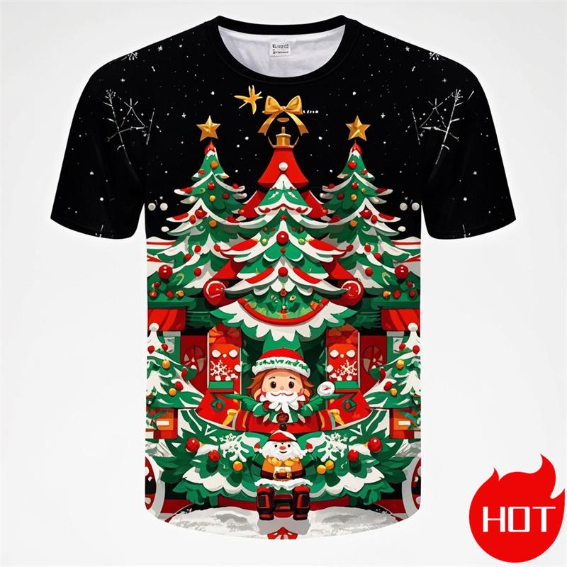 T-shirt Imprimé 3D Joyeux Noël Mode Homme Femme Mignon Père Noël Graphique Noël Drôle Streetwear Tee