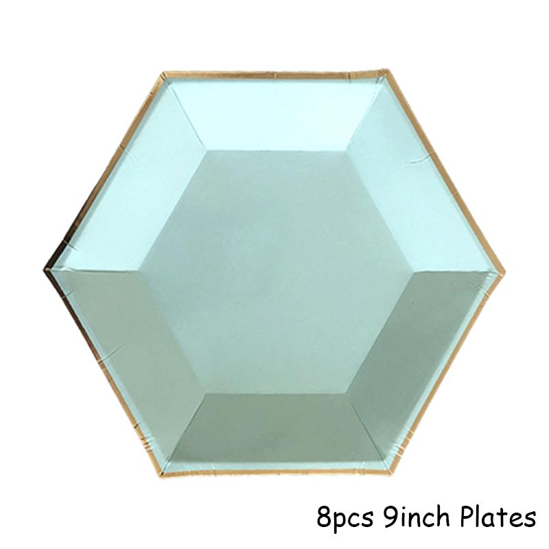 Mint Green Gold Disposable Tableware Party Napkins Paper Plates Straw Cup Kids Birthday Party Supplies Favor Wedding Decoration