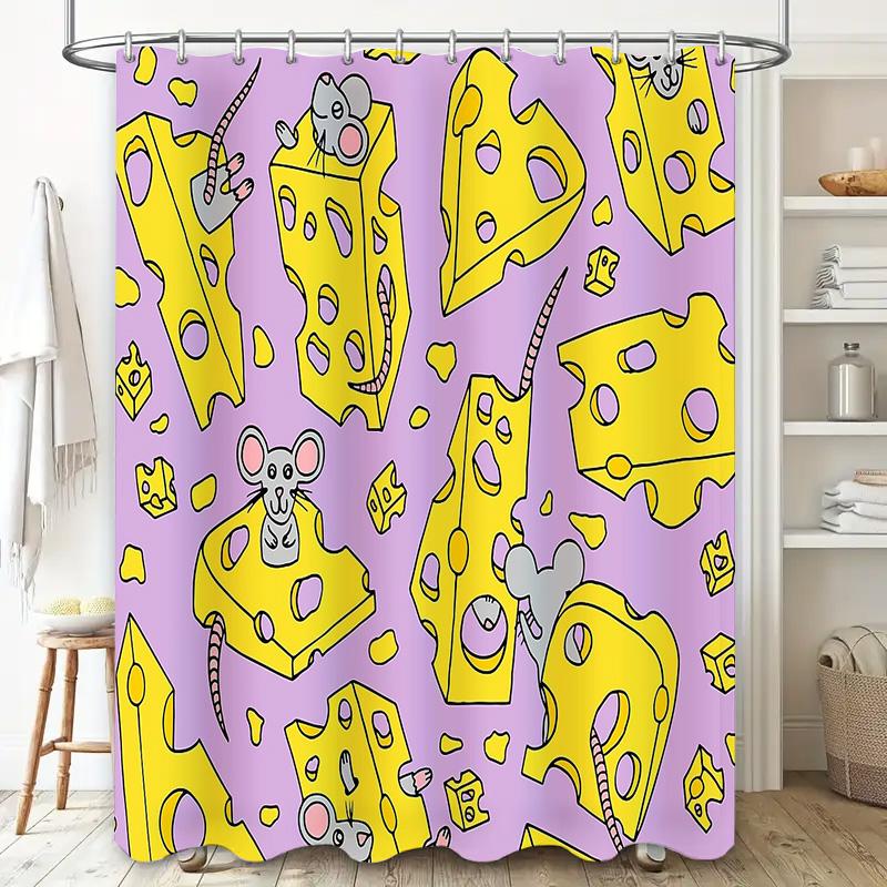 Cheese Shower Curtain Funny Mice Pattern Waterproof Bathroom Decor Farmhouse Kitchen Backdrop Novelty Home Decoration Gift