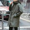 Herrenmode Kapuzen-Windbreaker Schwarzer Übermantel Freizeitjacken Frühling Herbst Langer Trenchcoat