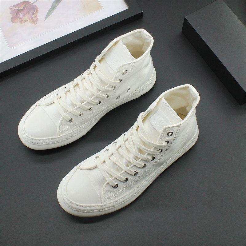 

Мужские модные парусиновые кеды с высоким верхом для скейтбординга - Универсальные, дышащие, с круглым носком, повседневные белые кроссовки 38