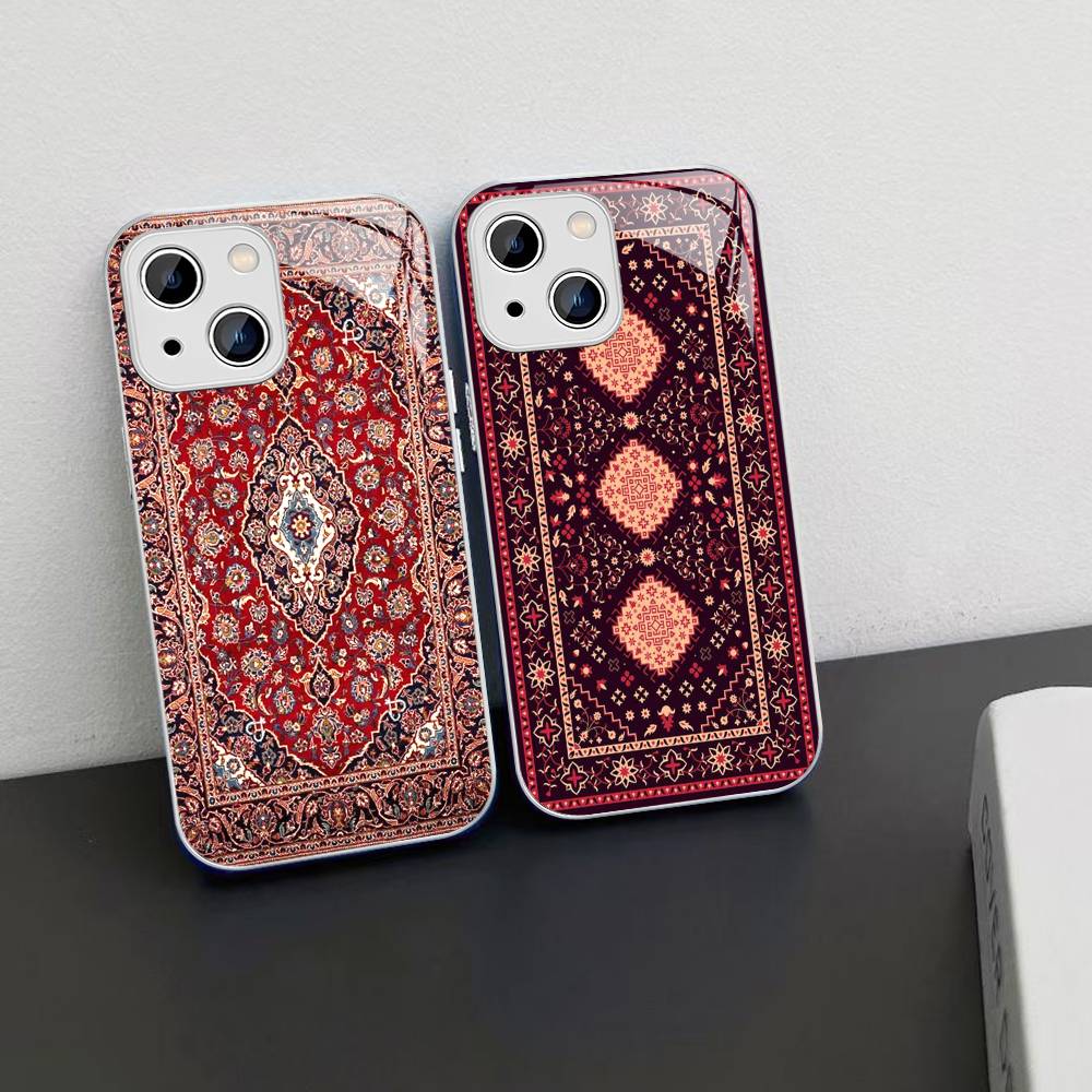 Persian Carpet Floral Pattern Tempered Glass For Iphone 14 13 12 11 Pro Mini XS MAX 14Plus X XS XR Fundas