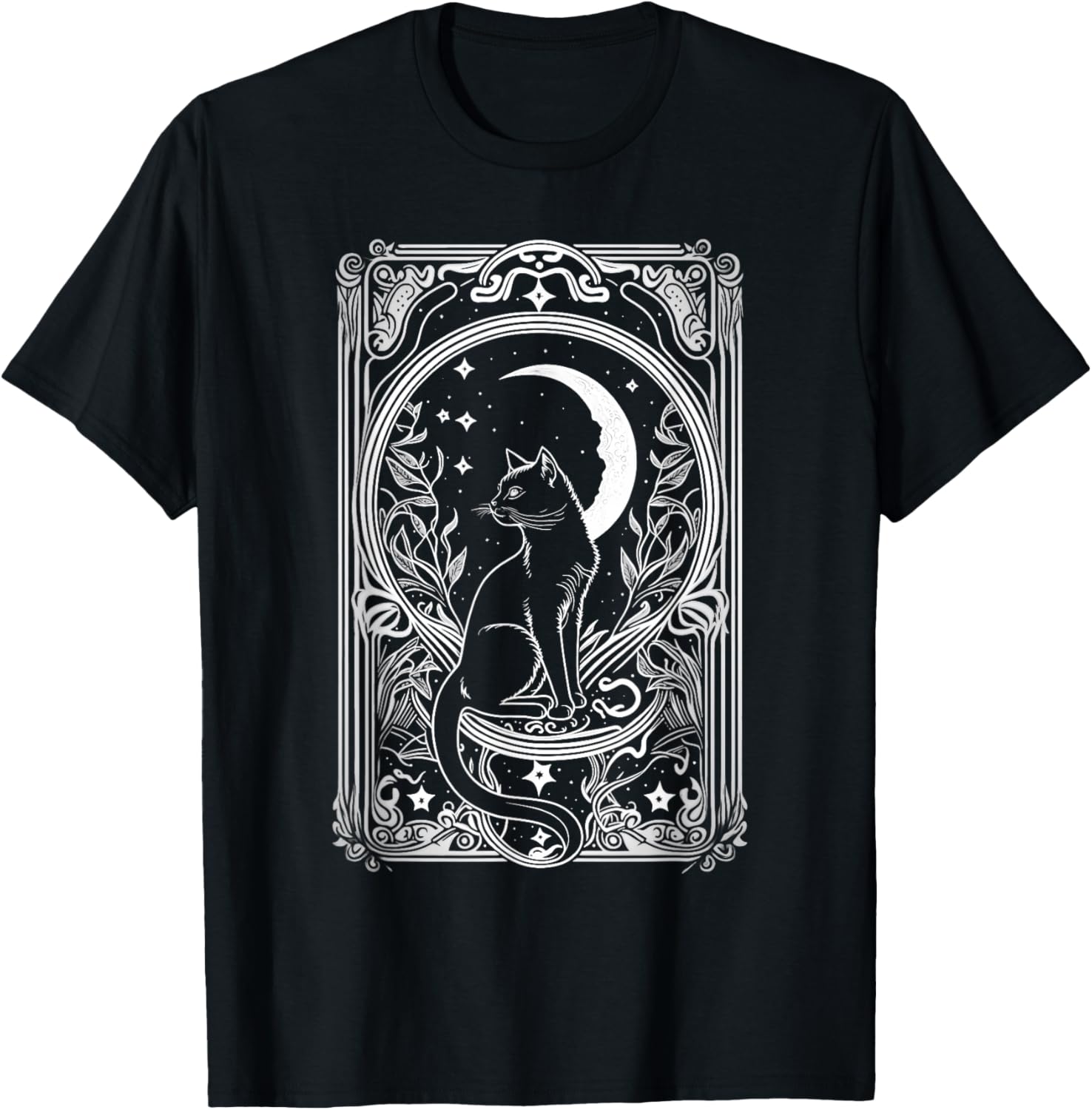 Black Cat Tarot Card Celestial Moon Occult Graphic TShirt Soft Streetwear Tee Women Clothing Fashion Summer Streetwear Y2K Top S