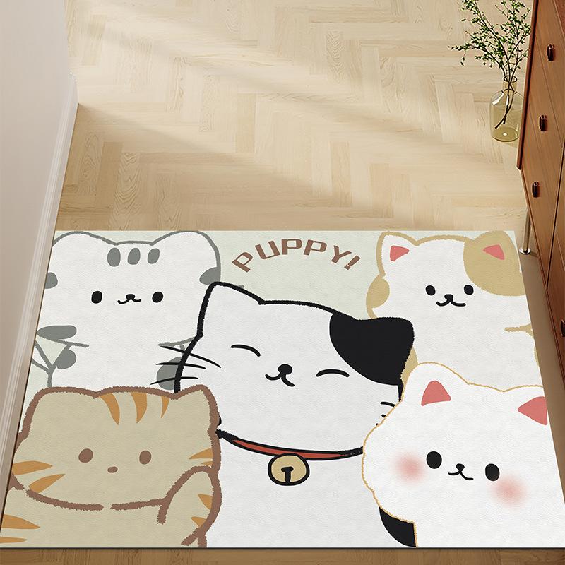 Cute Cat Household Door Floor Mat Leather Floor Mat Entry Door Porch Non-Slip And Wear-Resistant Foot Mat Girl Heart Floor Mat