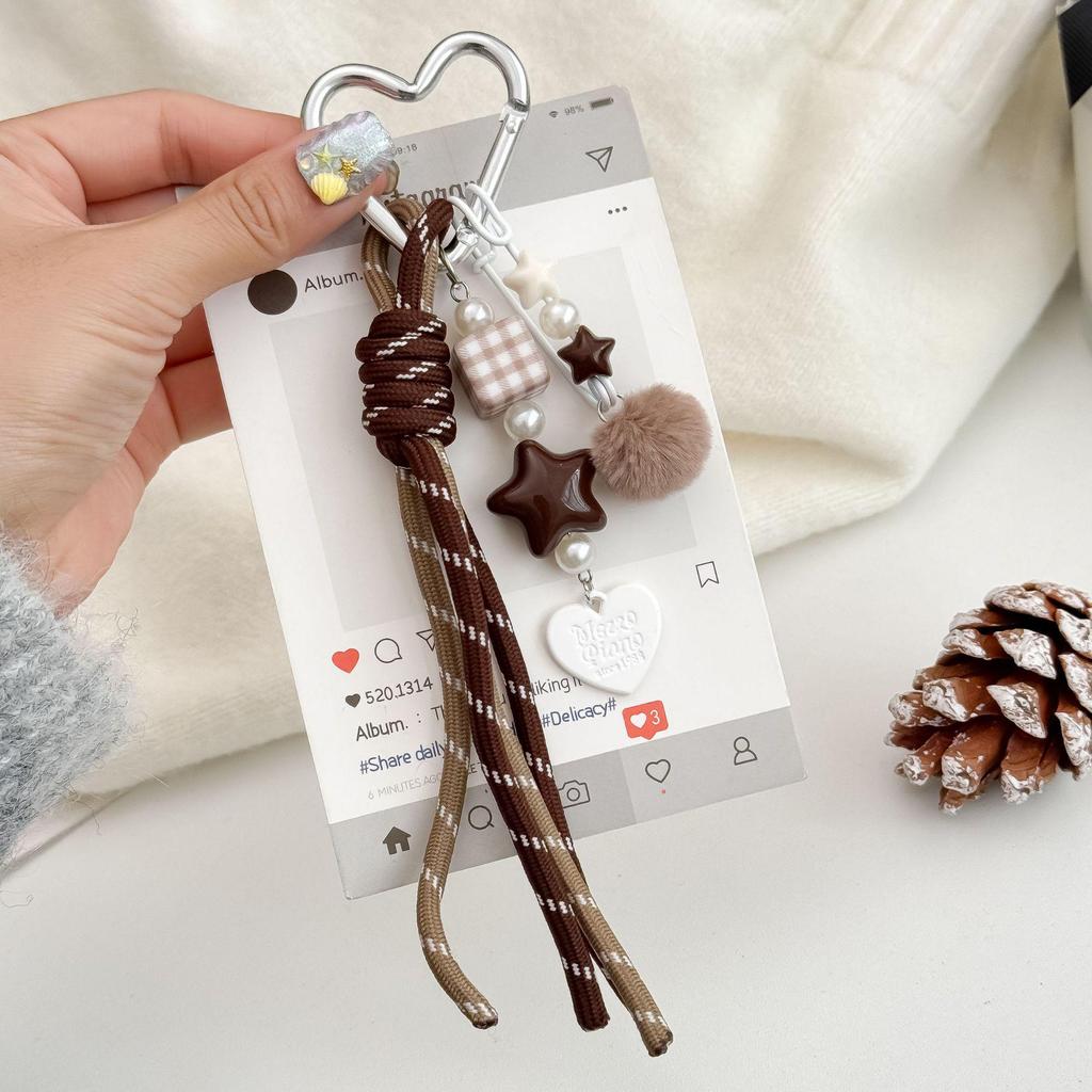 Pingente Chaveiro Coração Estilo Miu - Pingente Versátil Personalizado de Corda Trançada para Mala