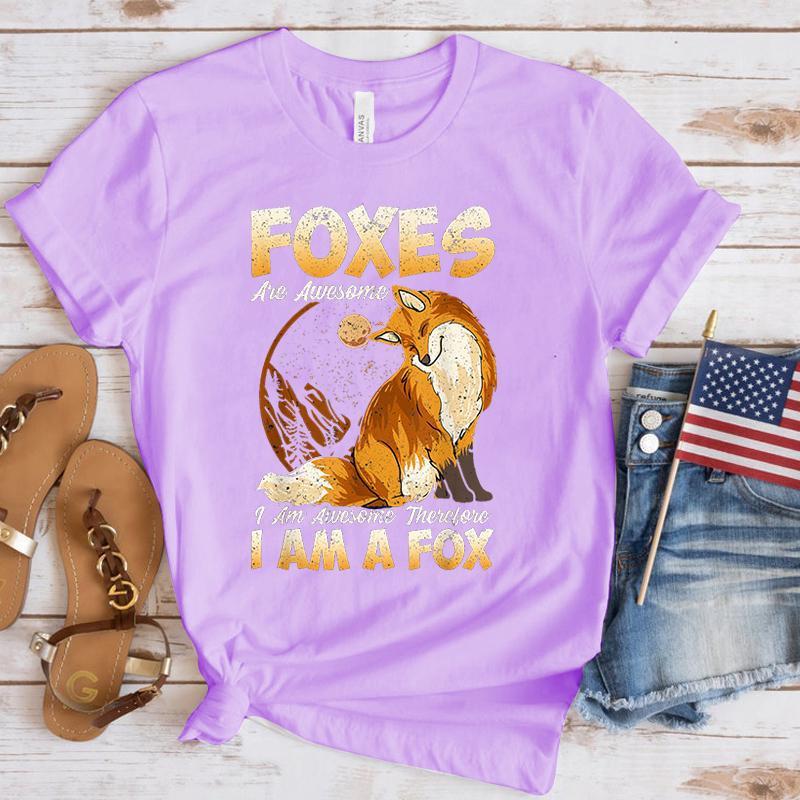 Foxes Are Awesome I Am Awesome Therefore I Am A Fox Printing T Shirt Men/Women Tops Tees Summer Cool Loose Short Sleeve