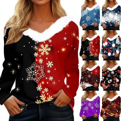 Long Sleeve Shirts For Women Cute Tops Christmas Prints Tees  Blouses Casual Plus Size Basic Tops Pullover