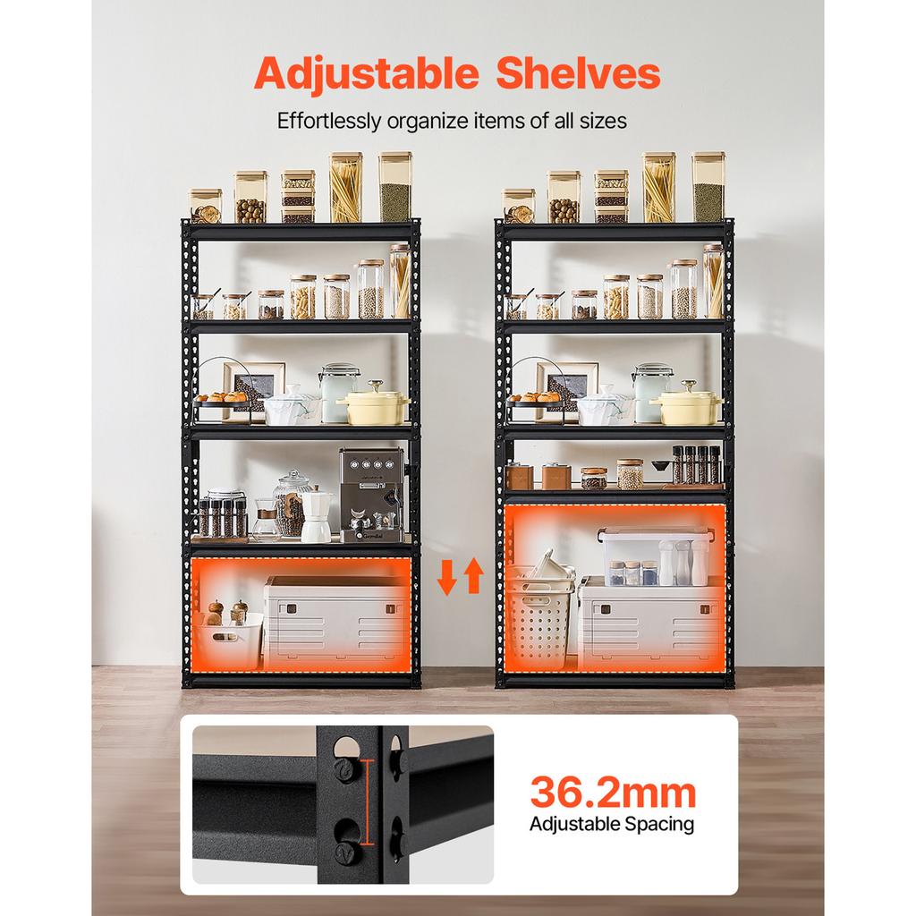 VEVOR 5 Tier Metal Garage Shelf Units 400lbs Per Shelf with Height Adjustable Storage Shelving for Warehouse Workshop Office