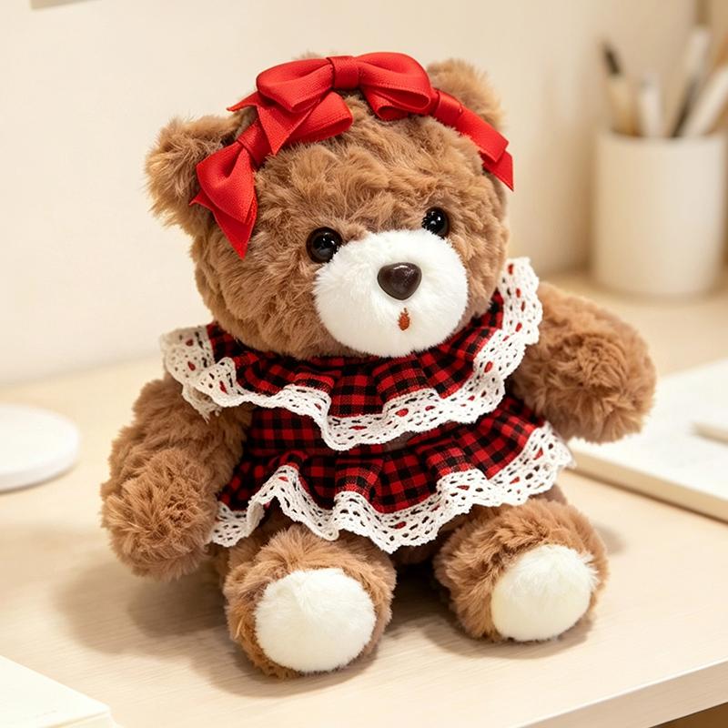 Stuffed Bear Plush Toy 3 Styles Brown Bear Cowboy Hat Red Bow Blue Hat Soft Plush Desk Ornament Home Office Room Decor Gift
