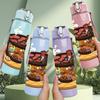 1PC Ceramic Hot Pot Food Cartoon 750ml Color Plastic Sports Water Bottle Leakproof Flip Straw Lid Suitable for Sports Office Home Use