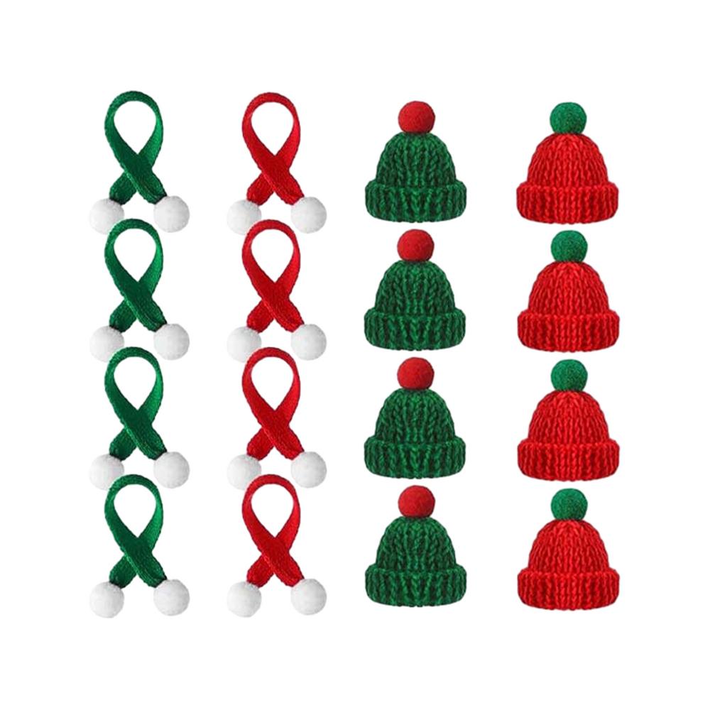 16pcs Knitting Mini Hats Scarf Doll Clothes Accessories DIY Crafts Wine Bottle Decors Christmas Party Ornament Decoration