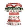 Women's Short Sleeved Christmas Printed V-neck Buttonable Side Slit Top T-shirt