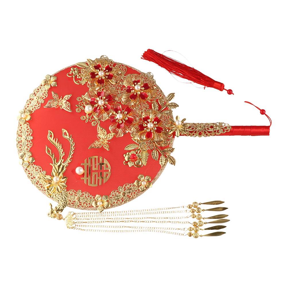 Decorative Tassels Phoenix Ancient Style Embroidery Fan Bridal Group Fan Hand Bouquets Chinese Fan