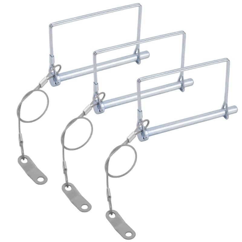 Trailer Retaining Pin Set with Spring Clip Lock and Wire Lanyards, 3 Piece Metal Hardware for Travel Towing Use