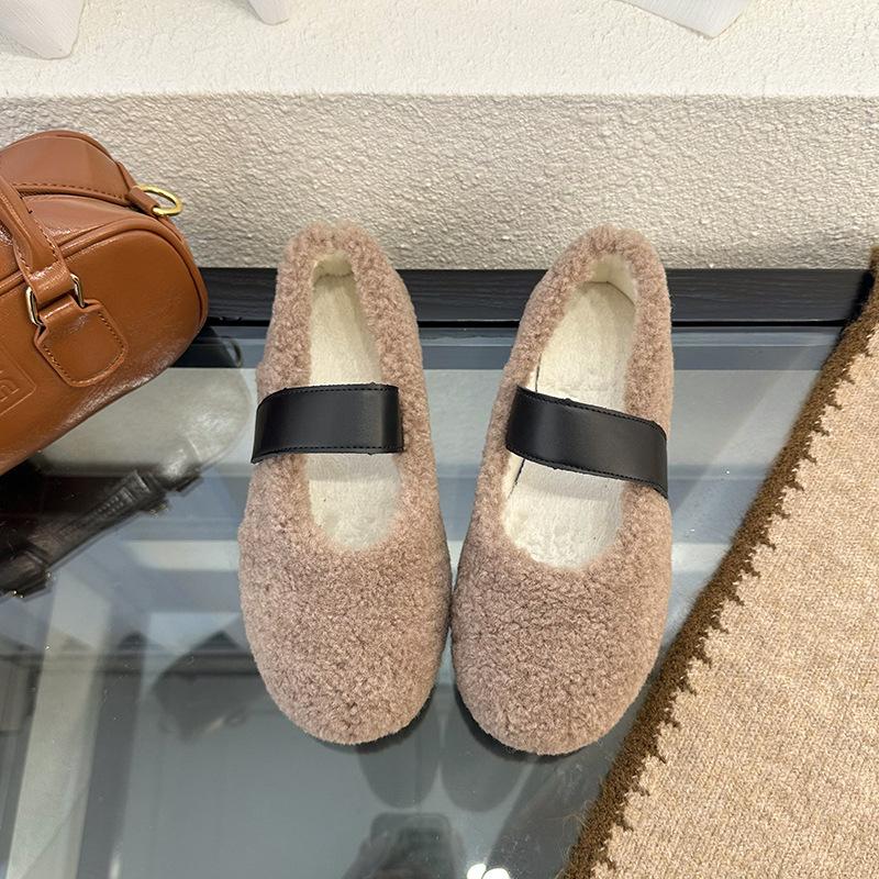 

Французские плюшевые туфли на плоской подошве для женской верхней одежды 2025 новая осень и зима бархатные туфли Мэри Джейн хлопковые туфли теплые одинарные туфли 40 абрикосовый