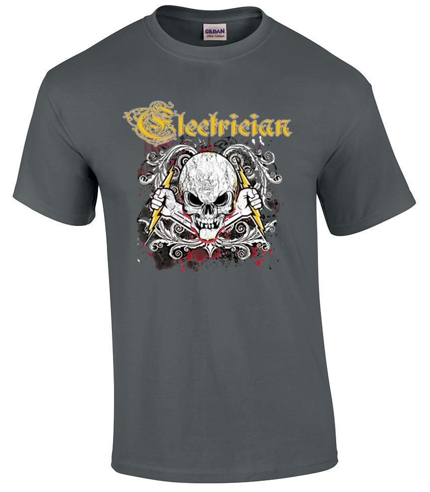 Electrician Electrical Worker Occupation Skull Lightning Bolt T-Shirt S