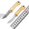 Damascus/D2 Steel Sharp Blade Brass Handle Mini Folding Knife, Keychain Utility Knife for Outdoor Camping Hiking Daily EDC Tool