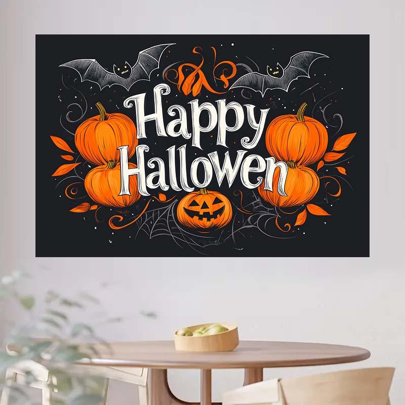 1-piece Halloween themed background with pumpkin  bat  and spider web Halloween decorations