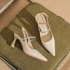 75711 [sheepskin] Pointed High Heels Women's Thin Heels 2025 Summer New Bag Head Empty Word with Sandals