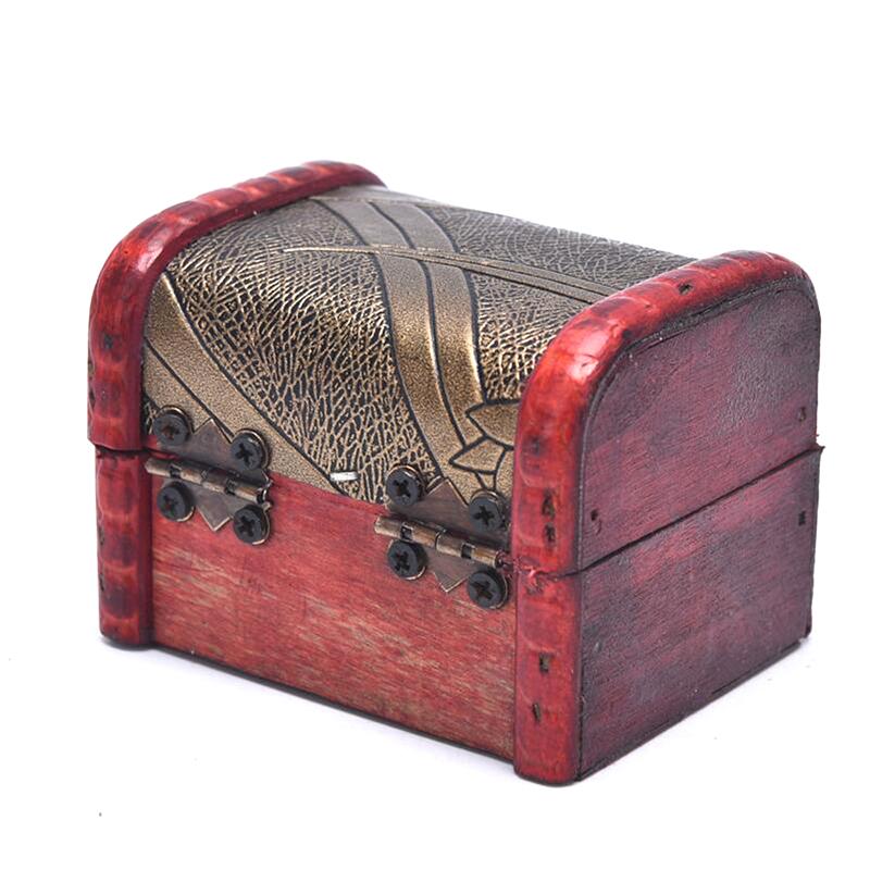 Antique Mini Wood Treasure Chest Storage Box Jewelry Organizer Box Gift Box