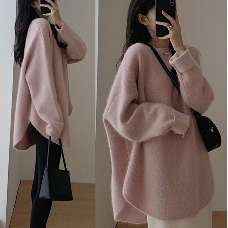 Vintage pletený svetr Dámské svrchní oblečení na podzim a zimu Středně dlouhé otevřené topy