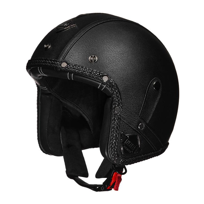 3C Certified Retro Motorcycle Retro Helmet Men and Women Motorcycle Safety Helmet Leather 3/4 Helmet Electric Car Hat