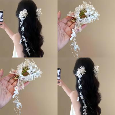 Fabric Lace Bow Flower Tassel Duckbill Clip Sweet Lolita Fresh Hairpin Elegant Versatile Hair Accessories Women