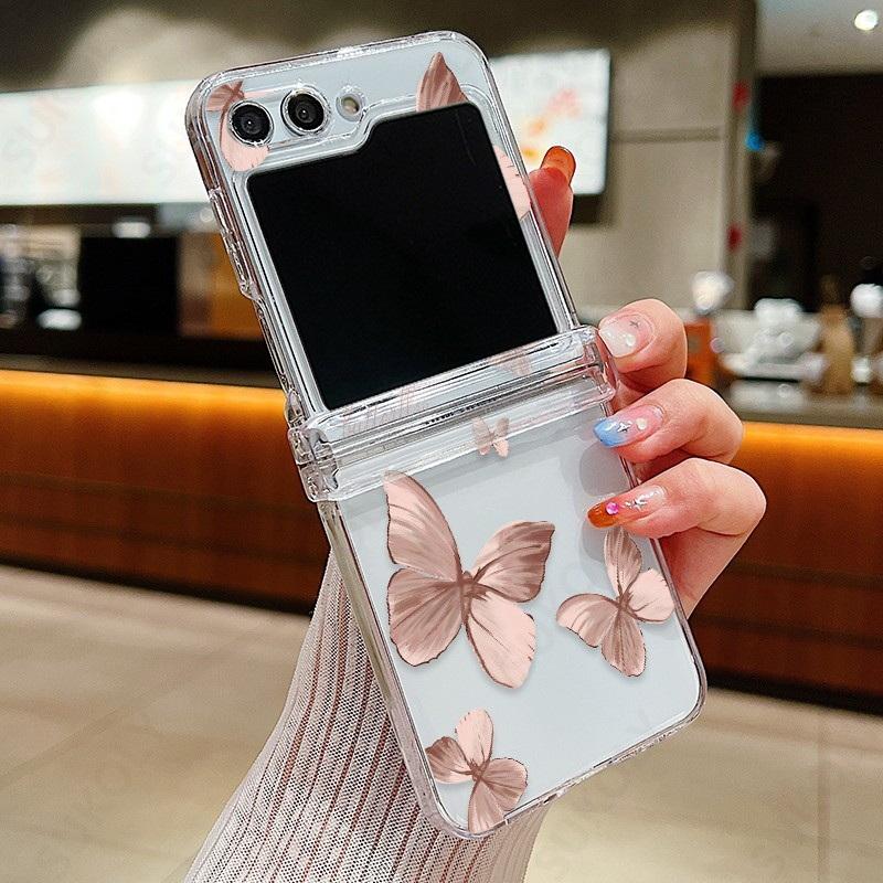 For Samsung Galaxy Z Flip5 Flip6 Butterfly Pattern Clear Folding Phone Case Transparent Hard PC Cover For Samsung Z Flip 6 5 4 3