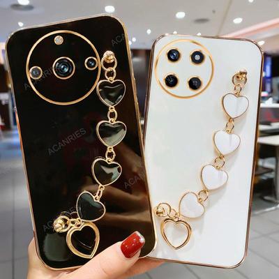 ציפוי יוקרה Realme11 כיסוי שרשרת צמיד אהבה לב עבור Oppo Realme 11 10 Pro Plus 4G 5G כיסוי סיליקון על Realme10 11Pro