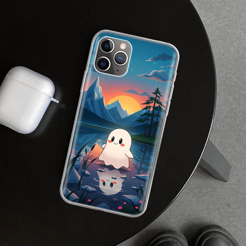 Cute Halloween Ghost Phone Case Cover for iPhone 11 12 13 Mini 14 15 Plus 16 Pro Max 17 Air 7 8 + SE Art Customized Fundas 11 12