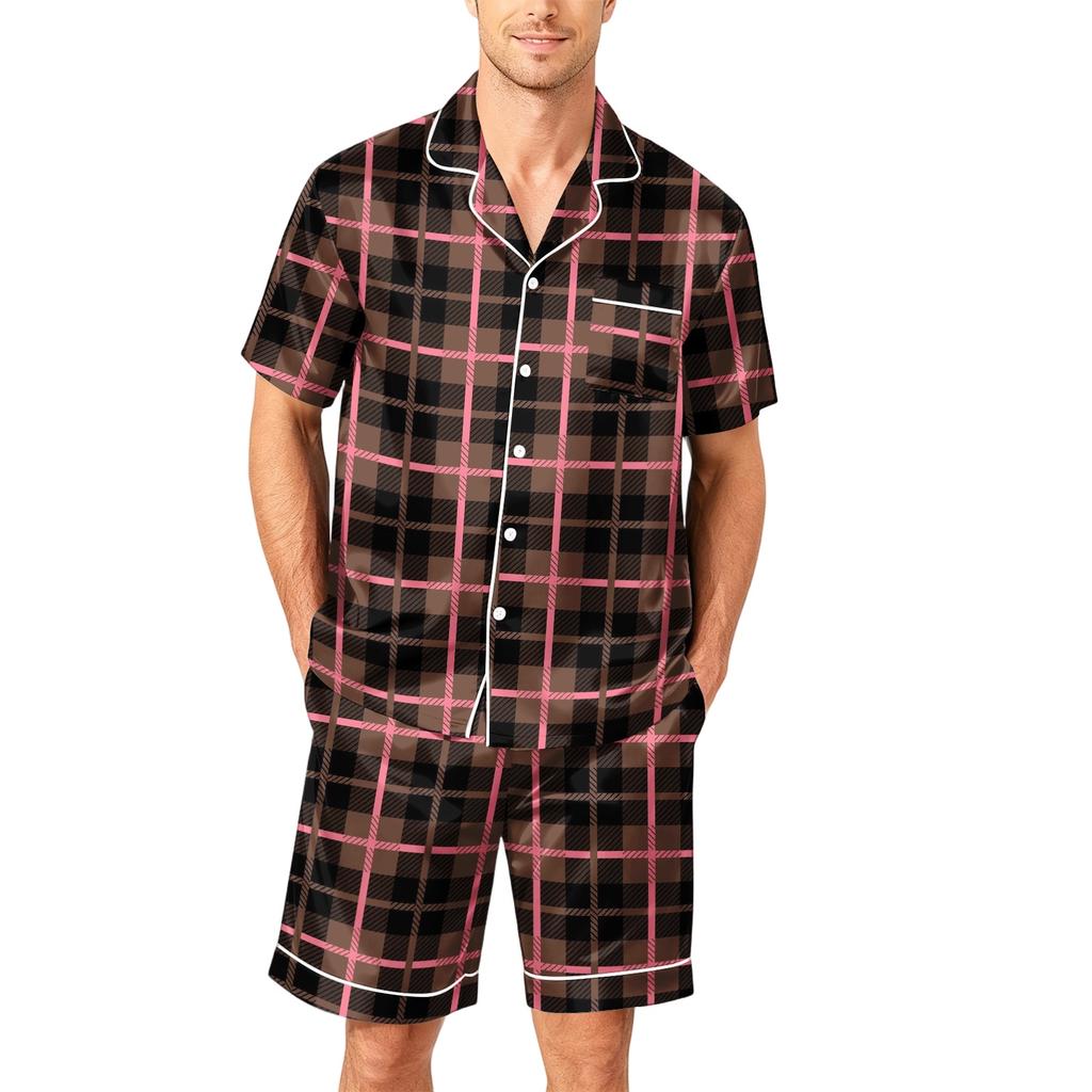 Men's Short Sleeve Button Down Pajama Set with Shorts Soft Casual Sleepwear Lounge Set Available in Sizes S to XXXXL