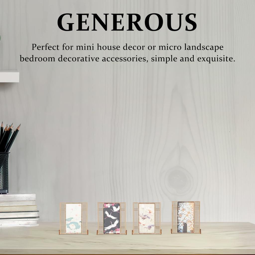 Totority Miniature Folding Screen, Set of 4, Dollhouse Furniture, Room Divider, Chinese-Style Antique Wooden Partition, Decoration, Ornament,