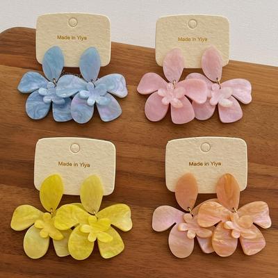 Exaggerated Flower Earrings Vacation Style Gradient Resin Petal Flower Ear Jewelry