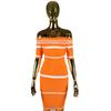 Chic Off-Shoulder Striped Bandage Party Dress - Elegant, High-Stretch, Sexy, Short Evening Skirt