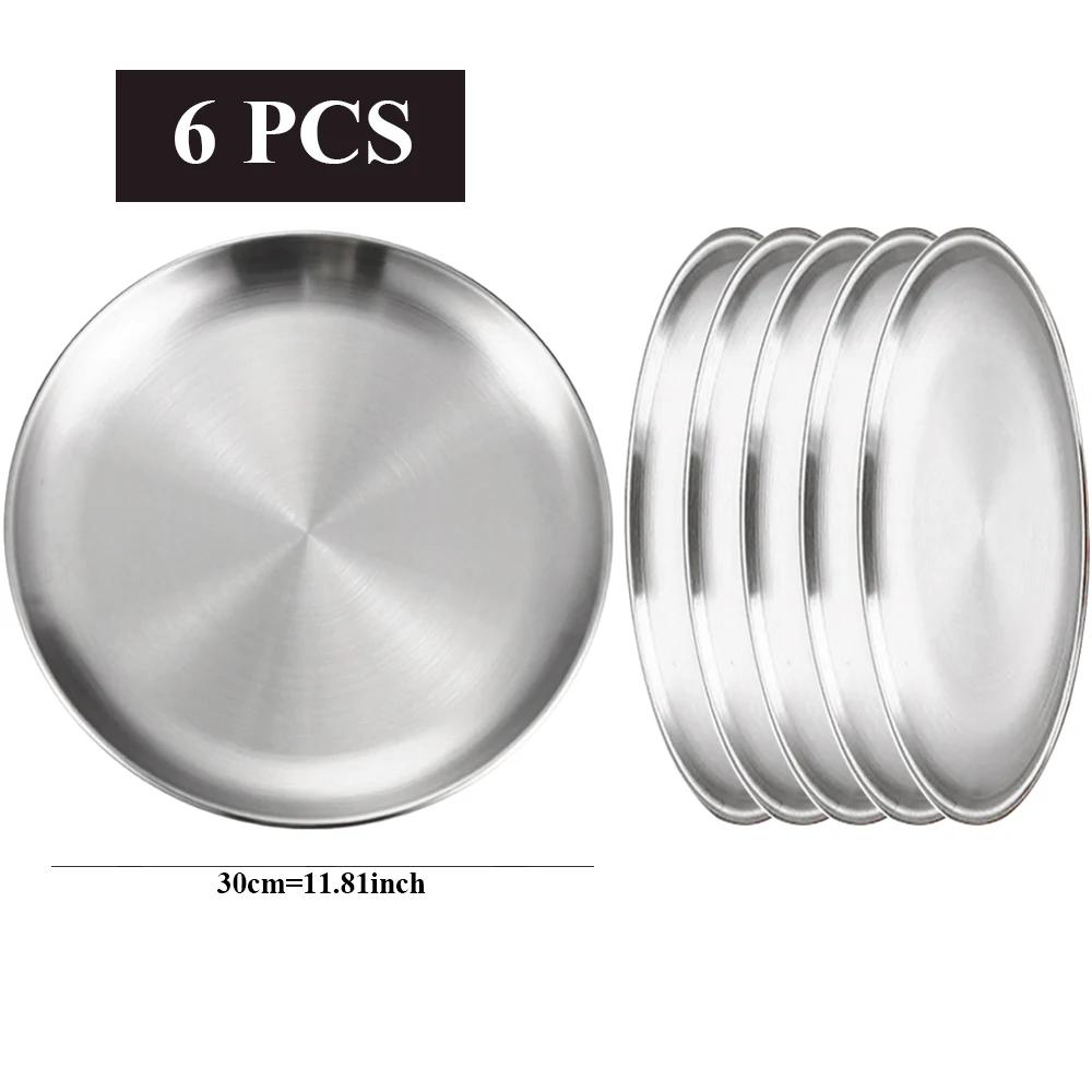 6Pcs Stainless Steel Plate Set BBQ Fried Chicken Barbecue Meat Plate Vegetable Fruit Storage Tray Party Cake Dessert Plate