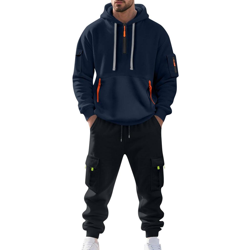 Costum Casual pentru Bărbați Culoare Solidă Hanorac Sport Larg cu Glugă cu Buzunare Salopetă cu Buzunare Multiple