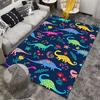 Colorful Dinosaur Pattern Carpet with Floral Design, Navy Blue Background Suitable for Use As an Anti-slip for Living Room Bedroom Sofas